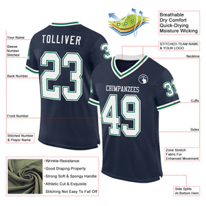 Custom Navy White-Kelly Green Mesh Authentic Throwback Football Jersey