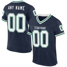 Load image into Gallery viewer, Custom Navy White-Kelly Green Mesh Authentic Throwback Football Jersey
