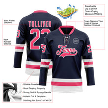 Load image into Gallery viewer, Custom Navy Neon Pink-White Hockey Lace Neck Jersey
