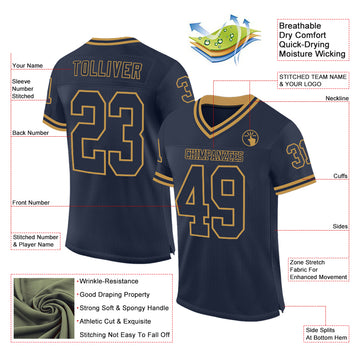 Custom Navy Old Gold Mesh Authentic Throwback Football Jersey