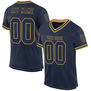 Custom Navy Old Gold Mesh Authentic Throwback Football Jersey