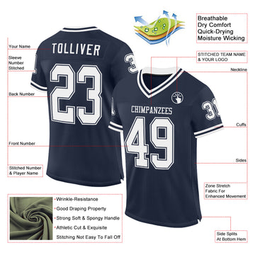 Custom Navy White Mesh Authentic Throwback Football Jersey