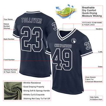 Custom Navy White Mesh Authentic Throwback Football Jersey