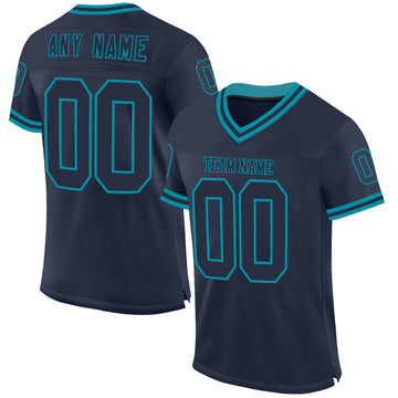 Custom Navy Teal Mesh Authentic Throwback Football Jersey