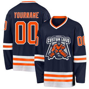 Custom Navy Orange-White Hockey Jersey