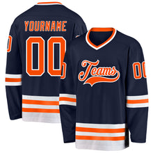 Load image into Gallery viewer, Custom Navy Orange-White Hockey Jersey
