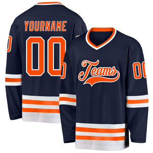 Custom Navy Orange-White Hockey Jersey