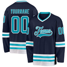 Load image into Gallery viewer, Custom Navy Teal-White Hockey Jersey
