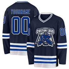 Load image into Gallery viewer, Custom Navy Royal-White Hockey Jersey
