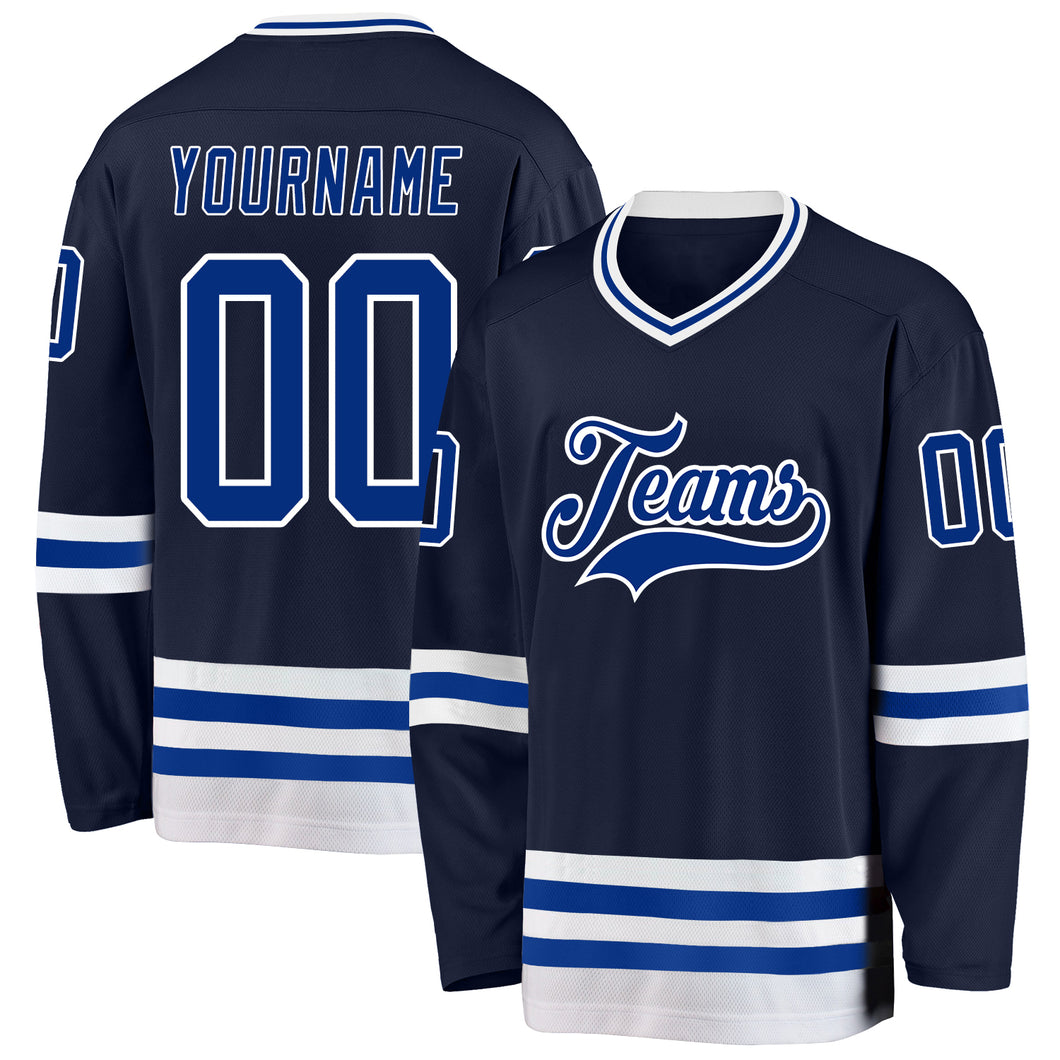 Custom Navy Royal-White Hockey Jersey