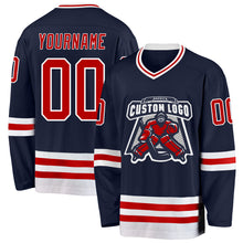 Load image into Gallery viewer, Custom Navy Red-White Hockey Jersey
