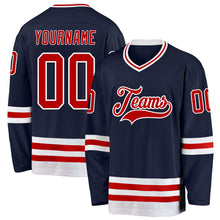 Load image into Gallery viewer, Custom Navy Red-White Hockey Jersey
