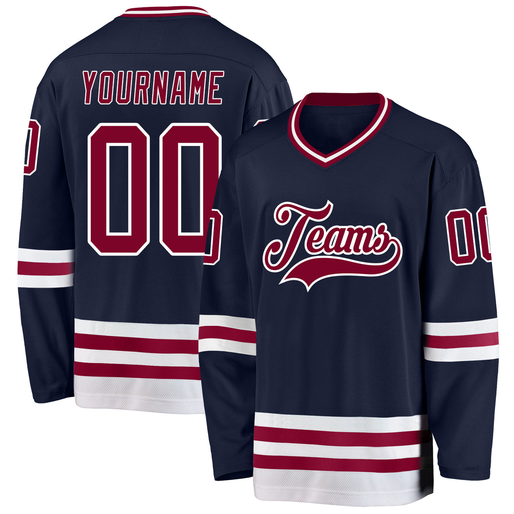 Custom Navy Maroon-White Hockey Jersey