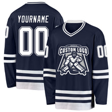 Load image into Gallery viewer, Custom Navy White Hockey Jersey
