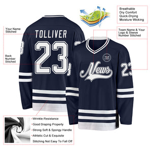 Custom Navy White Hockey Jersey