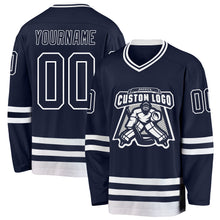 Load image into Gallery viewer, Custom Navy White Hockey Jersey
