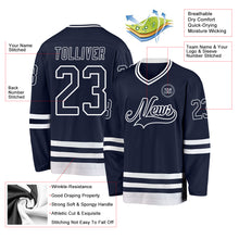 Load image into Gallery viewer, Custom Navy White Hockey Jersey
