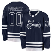 Load image into Gallery viewer, Custom Navy White Hockey Jersey
