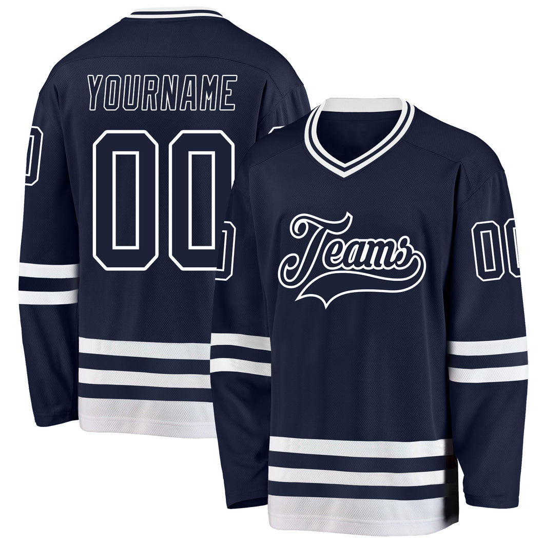 Custom Navy White Hockey Jersey