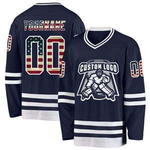 Custom Navy Vintage USA Flag-White Hockey Jersey