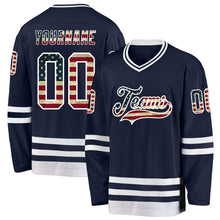 Load image into Gallery viewer, Custom Navy Vintage USA Flag-White Hockey Jersey
