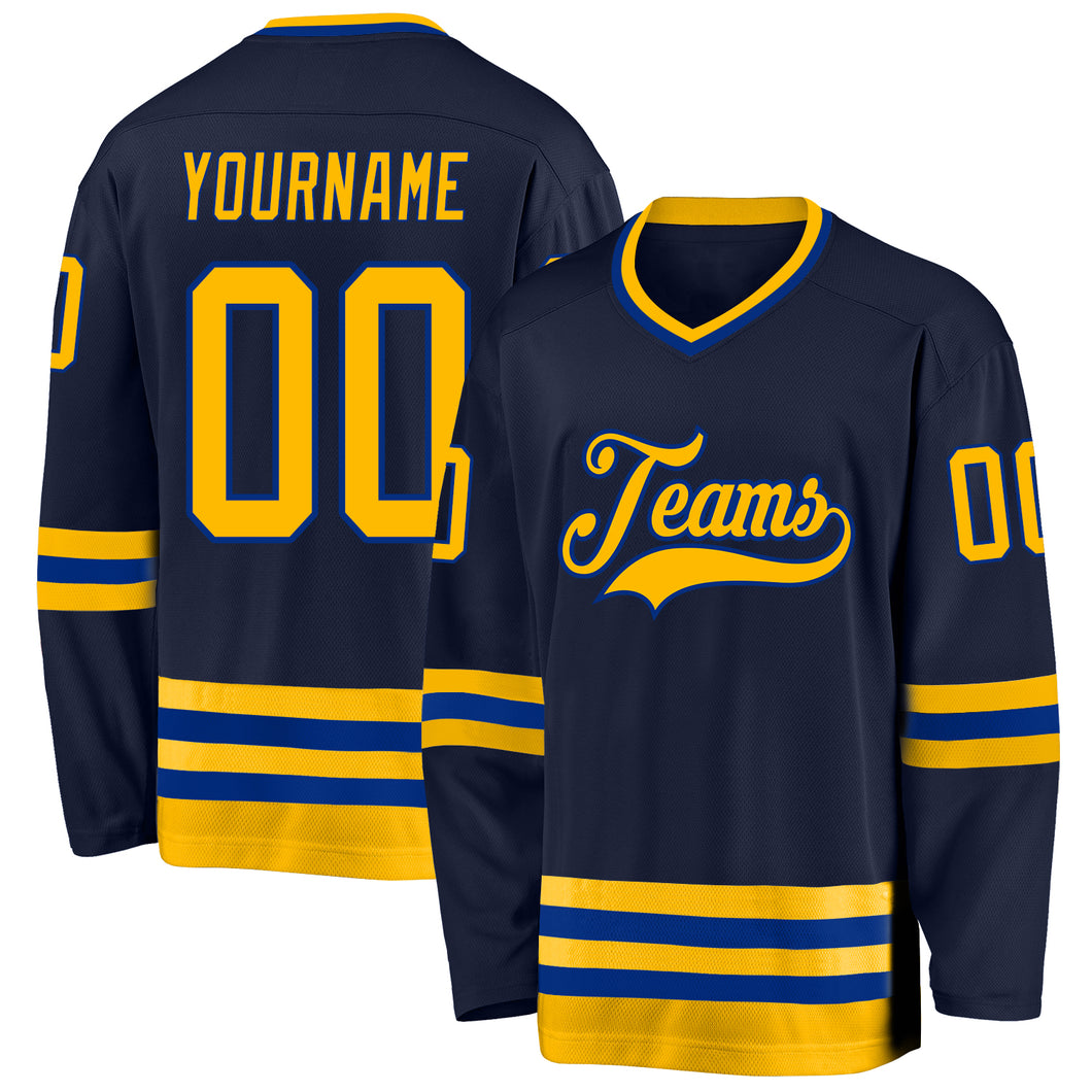 Custom Navy Gold-Royal Hockey Jersey