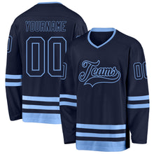 Load image into Gallery viewer, Custom Navy Light Blue Hockey Jersey
