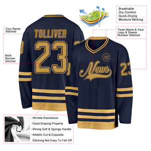 Custom Navy Old Gold Hockey Jersey