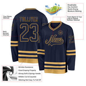 Custom Navy Old Gold Hockey Jersey