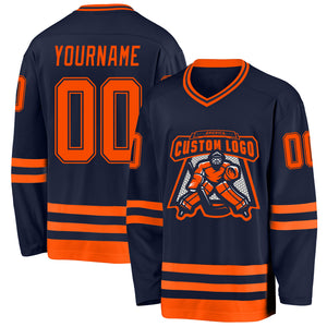 Custom Navy Orange Hockey Jersey