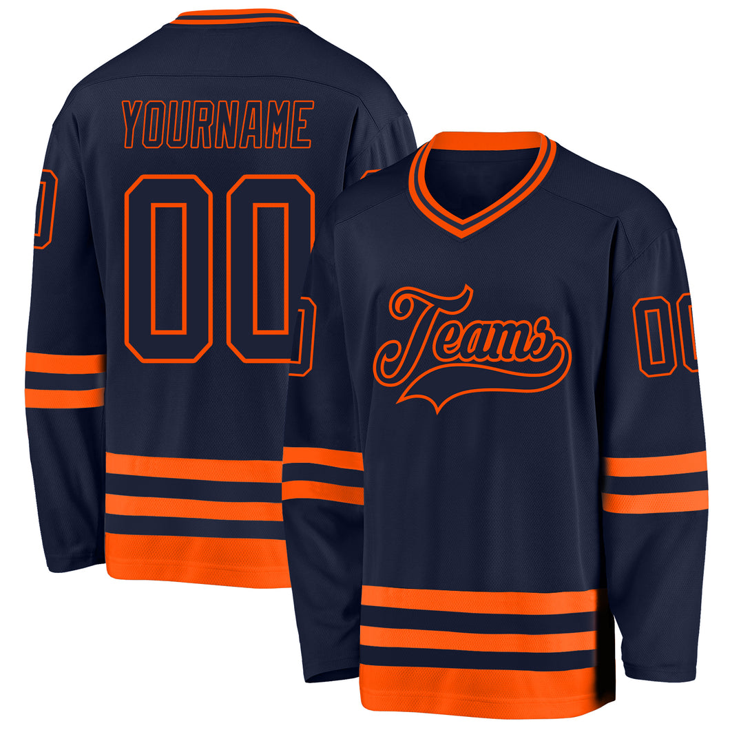 Custom Navy Orange Hockey Jersey