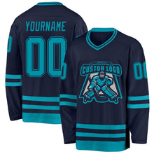 Load image into Gallery viewer, Custom Navy Teal Hockey Jersey
