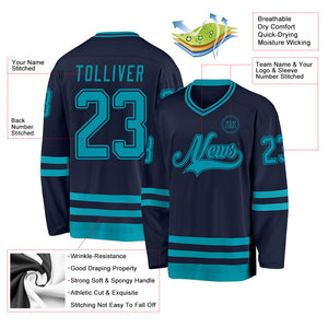 Custom Navy Teal Hockey Jersey