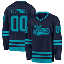 Load image into Gallery viewer, Custom Navy Teal Hockey Jersey
