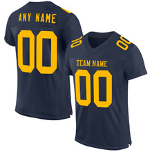 Load image into Gallery viewer, Custom Navy Gold Mesh Authentic Football Jersey
