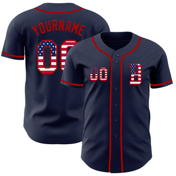 Custom Navy USA Flag-Red Authentic Baseball Jersey