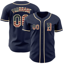 Load image into Gallery viewer, Custom Navy Vintage USA Flag-Cream Authentic Baseball Jersey
