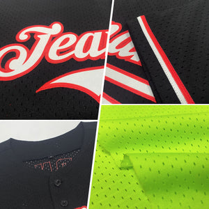 Custom Neon Green Red Mesh Authentic Throwback Baseball Jersey