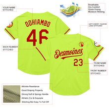 Load image into Gallery viewer, Custom Neon Green Red Mesh Authentic Throwback Baseball Jersey
