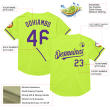 Load image into Gallery viewer, Custom Neon Green Purple Mesh Authentic Throwback Baseball Jersey
