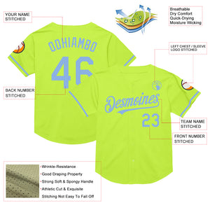 Custom Neon Green Light Blue Mesh Authentic Throwback Baseball Jersey