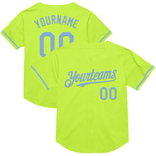 Load image into Gallery viewer, Custom Neon Green Light Blue Mesh Authentic Throwback Baseball Jersey
