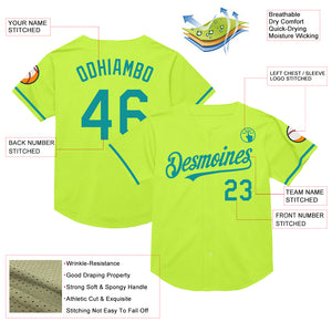 Custom Neon Green Teal Mesh Authentic Throwback Baseball Jersey