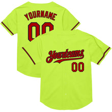 Load image into Gallery viewer, Custom Neon Green Red-Black Mesh Authentic Throwback Baseball Jersey
