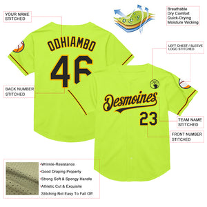 Custom Neon Green Black-Gold Mesh Authentic Throwback Baseball Jersey