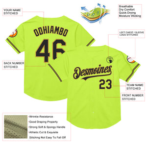 Custom Neon Green Black-Old Gold Mesh Authentic Throwback Baseball Jersey