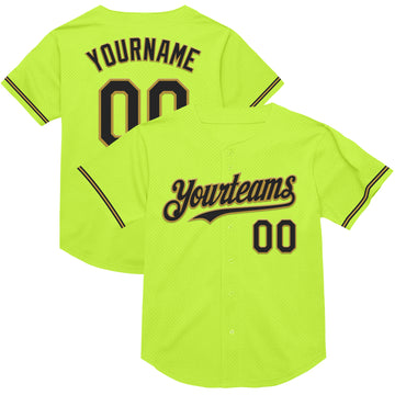 Custom Neon Green Black-Old Gold Mesh Authentic Throwback Baseball Jersey