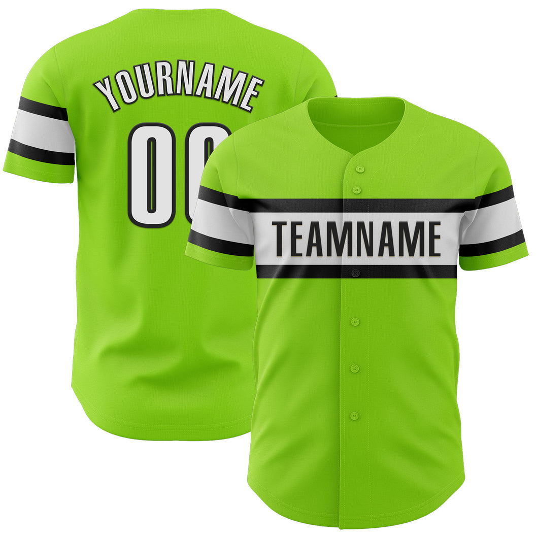 Custom Neon Green White-Black Authentic Baseball Jersey