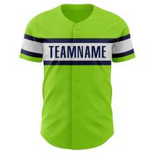 Load image into Gallery viewer, Custom Neon Green White-Navy Authentic Baseball Jersey
