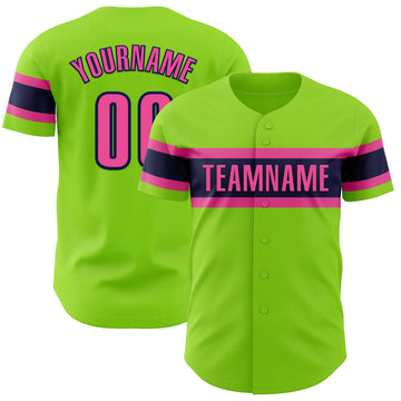 Custom Neon Green Pink-Navy Authentic Baseball Jersey